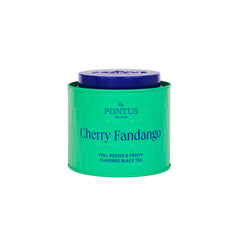 Cherry Fandango – svart te med körsbär och litchi ur Pontus Frithiofs tekollektion, i grön premiumförpackning.
