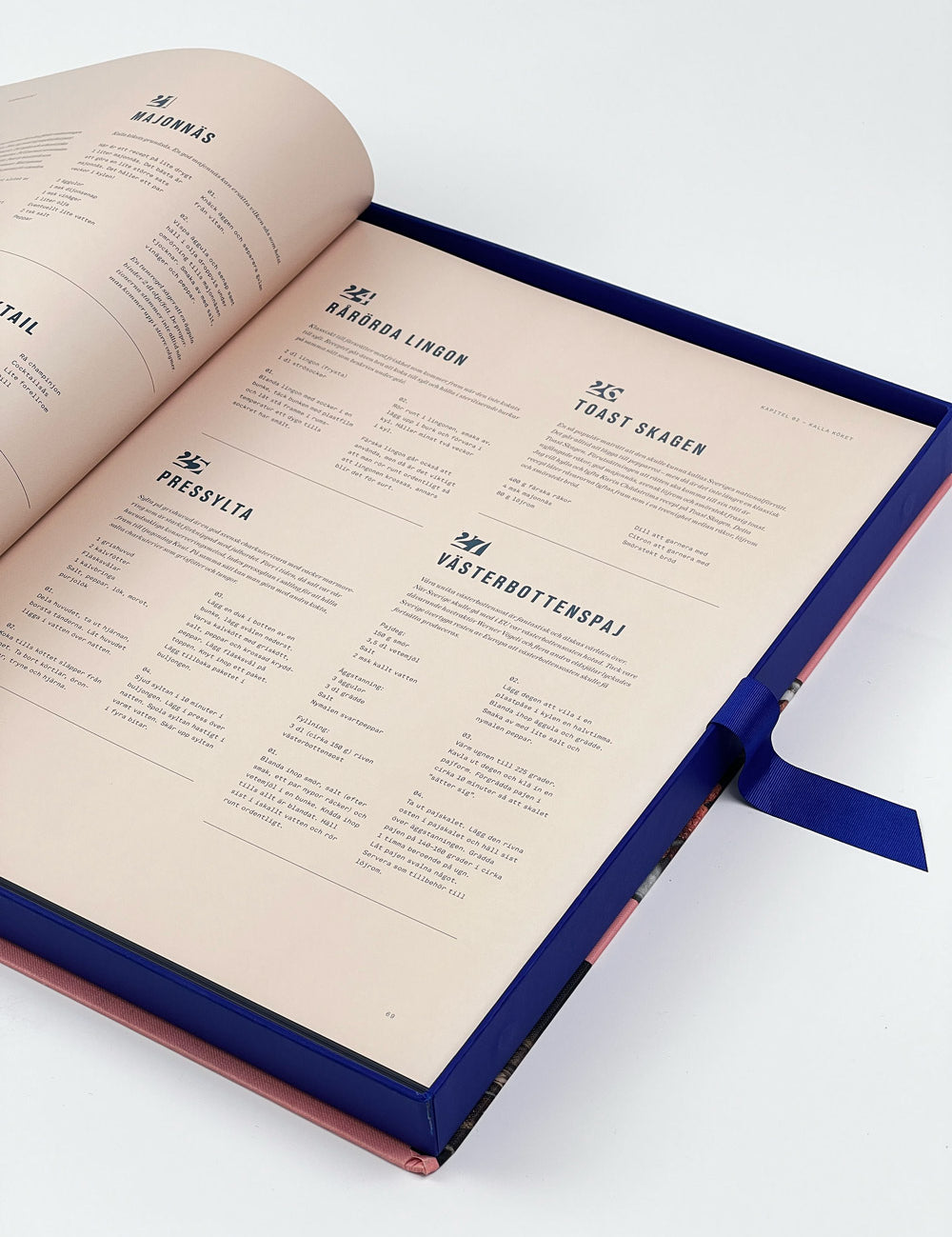 Uppslag ur kokboken Husmanskost av Pontus Frithiof och Tor Stålhandske med recept på klassisk svensk husmanskost som Toast Skagen och Västerbottenpaj.
