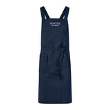 Marinblått Pontus kockförkläde med ergonomiska axelband, helfigur framifrån.