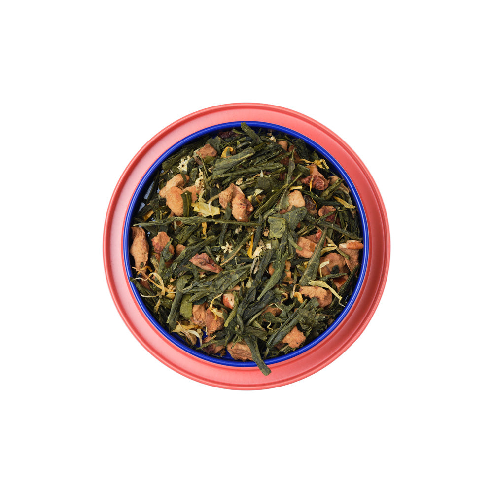 Grönt ekologiskt te Georgia Peach från Pontus Frithiof – Sencha med persika och fläderblommor.